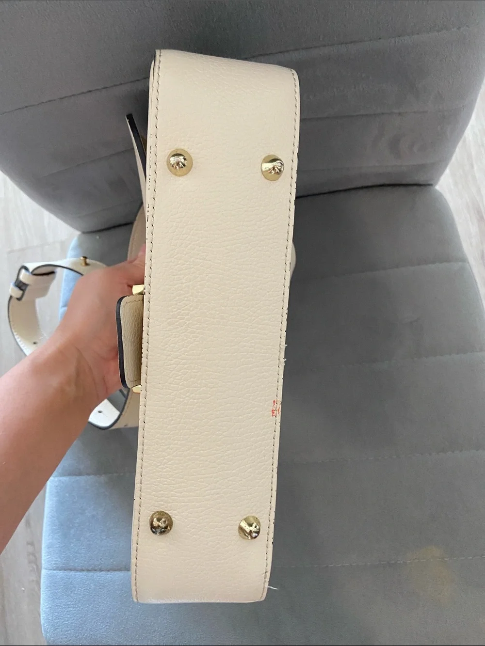 Cream Leather Shoulder Bag with Gold Buckle Accent